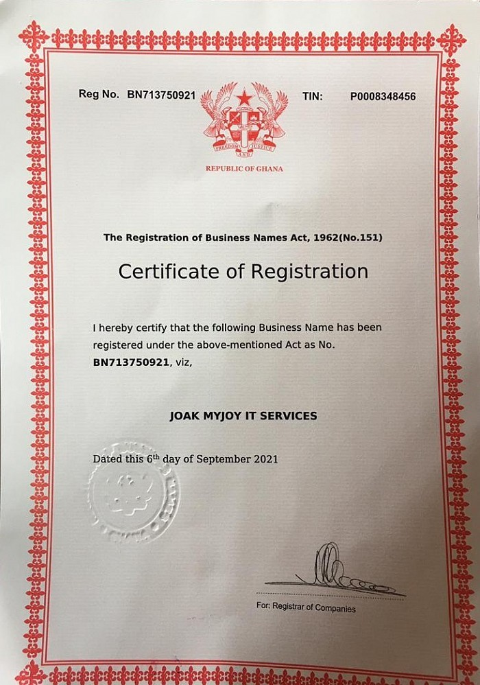 We are Registered by Registrar-General of Ghana